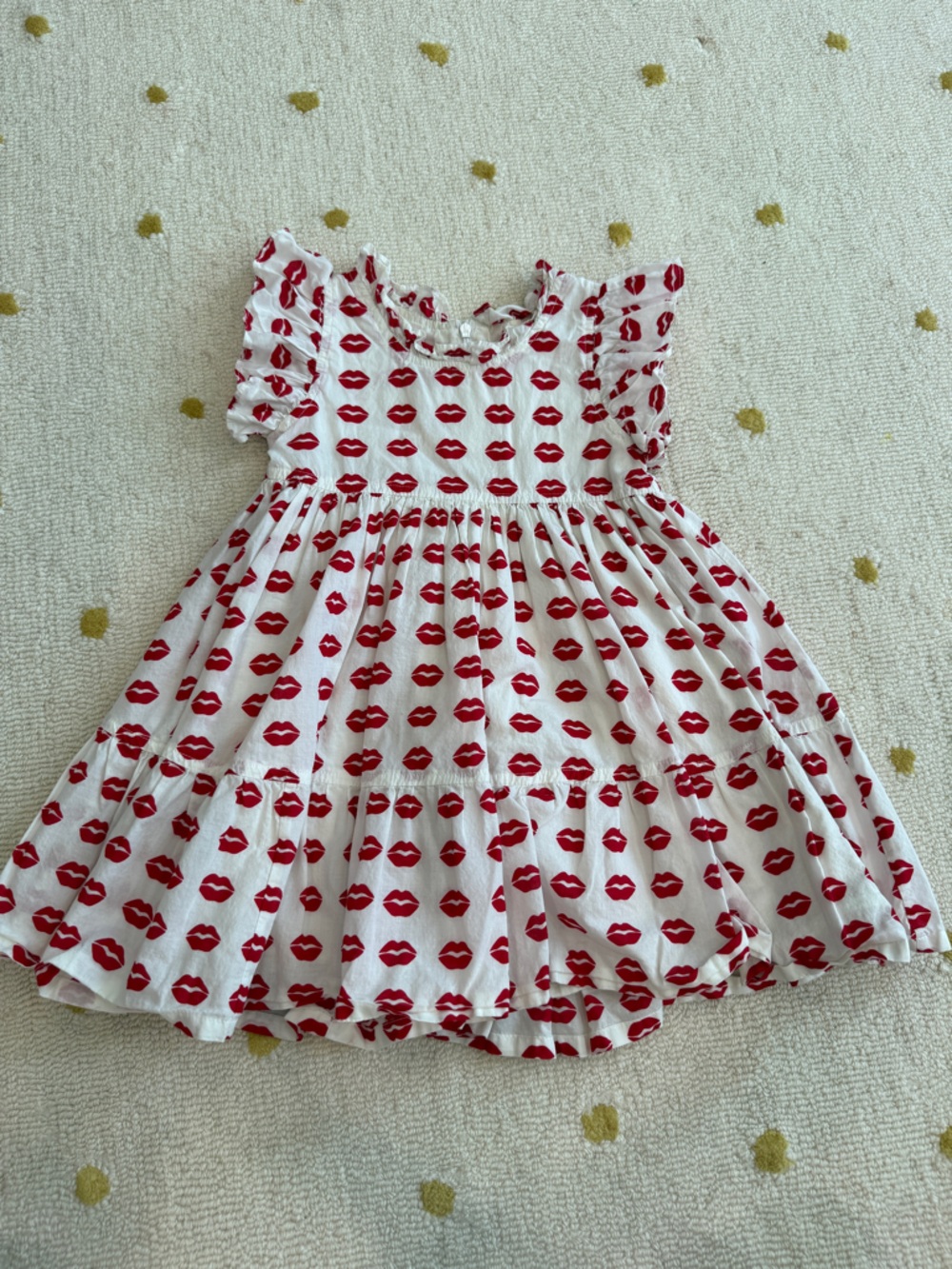 Pink Chicken White Dress with Red Lip Print